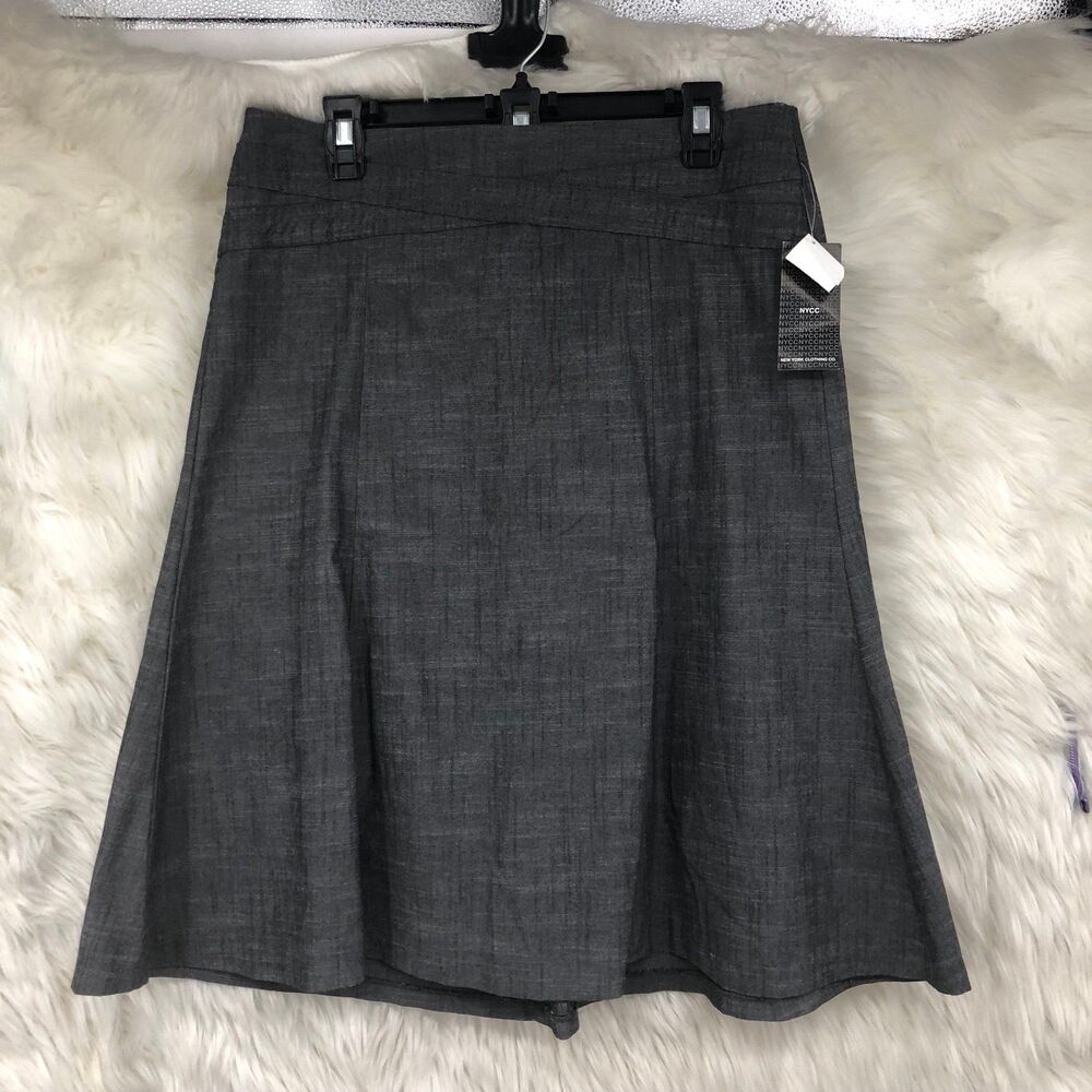 NWT Women’s Black/Grey Heathered Chambre Cotton Blend Full Circle Skirt SZ 12